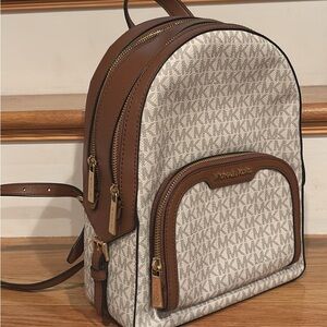 Michael Kors Brown and Vanilla Monogram Mini Backpack